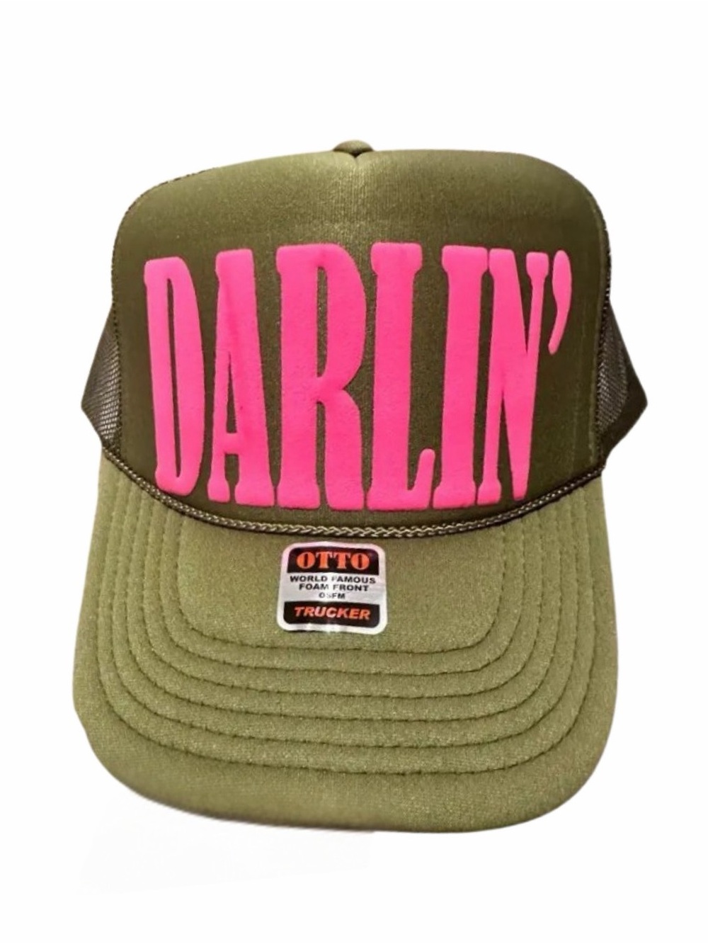 "DARLIN'" Olive & Pink Trucker Hat